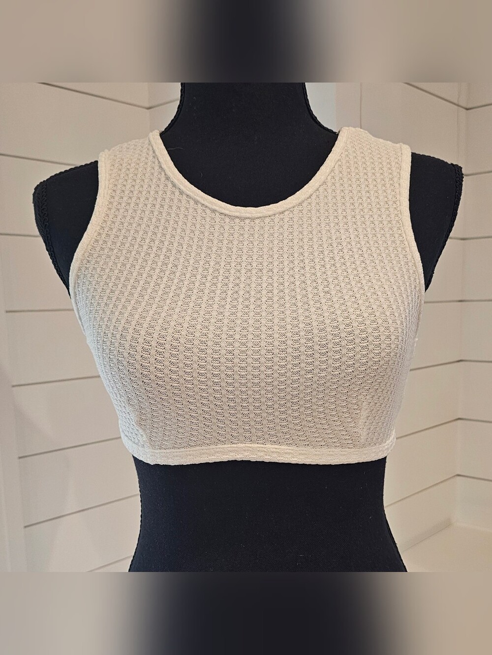 Women's White Waffle Knit Crop Tank Top